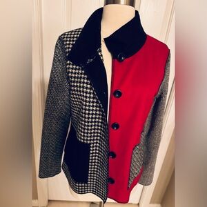 Colorblock Houndstooth & Red Women's Blazer Jacket